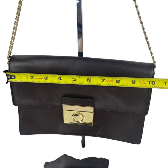 Milly Plum Leather Foldover Envelope Lock Closure Chain Cross Body Bag - Picture 8 of 9